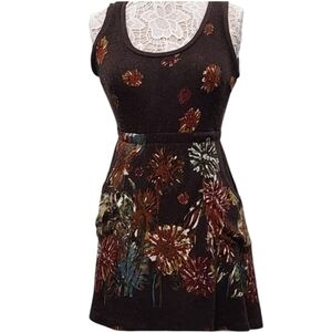 Hazel anthropologie brown floral tank sweater dress with pockets size m